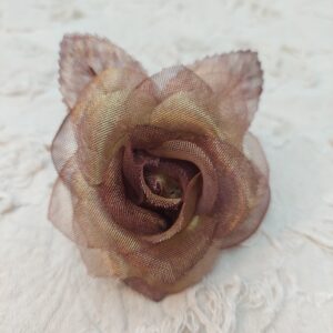 焦糖古銅金色網紗仿真花胸針
